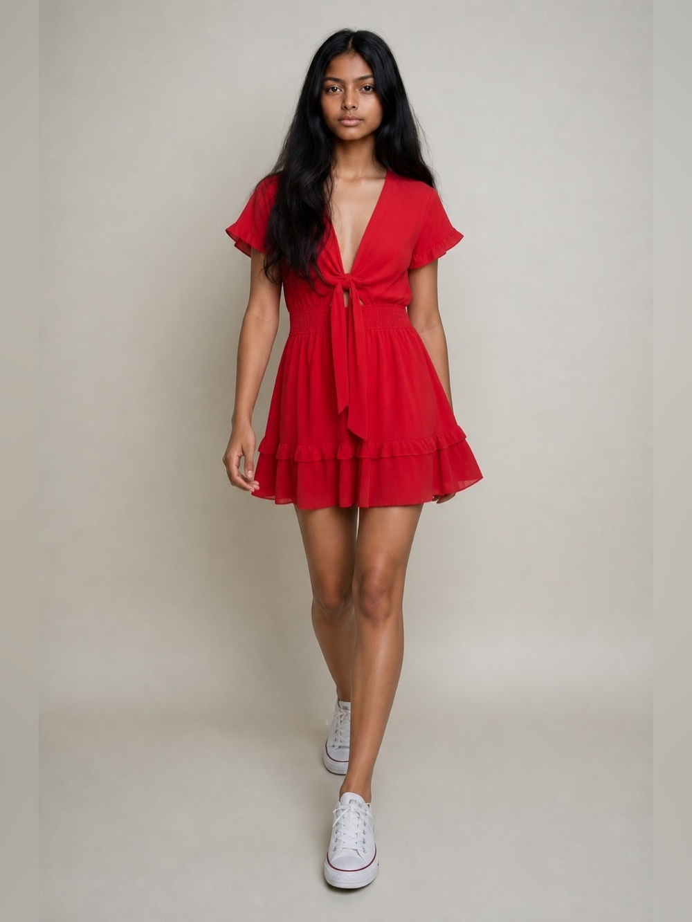 Pretty Garden Red Dress with tie front